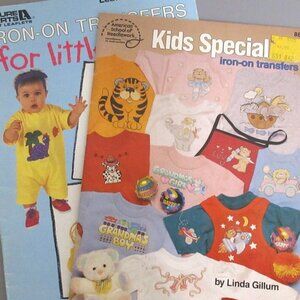 Iron-On Transfers Kid Baby Leisure Arts Crafts 2-Leaflet Book Lot 21 Pages Total